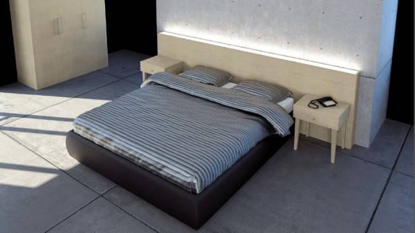 letto imbottito in eco-pelle colore scuro