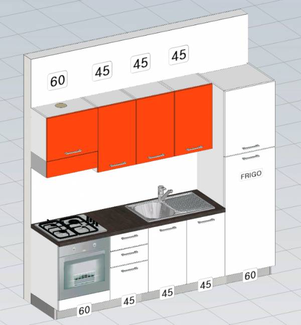 progetto cucina moderna metri lineari 2,55